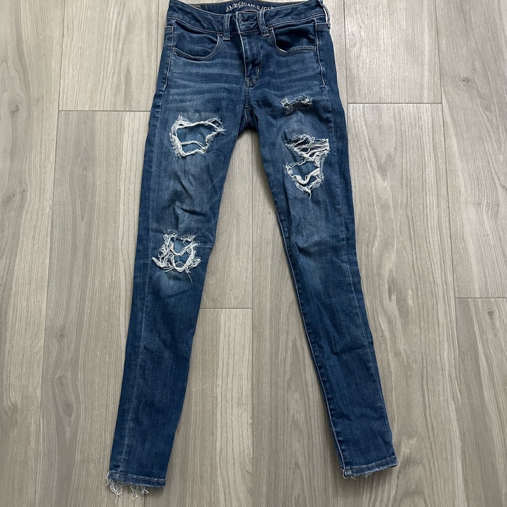 American Eagle Outfitters Ripped Dark Blue Skinny Jeans